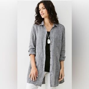 J. Jill love linen 100% linen button down tunic shirt Size Medium gray charcoal